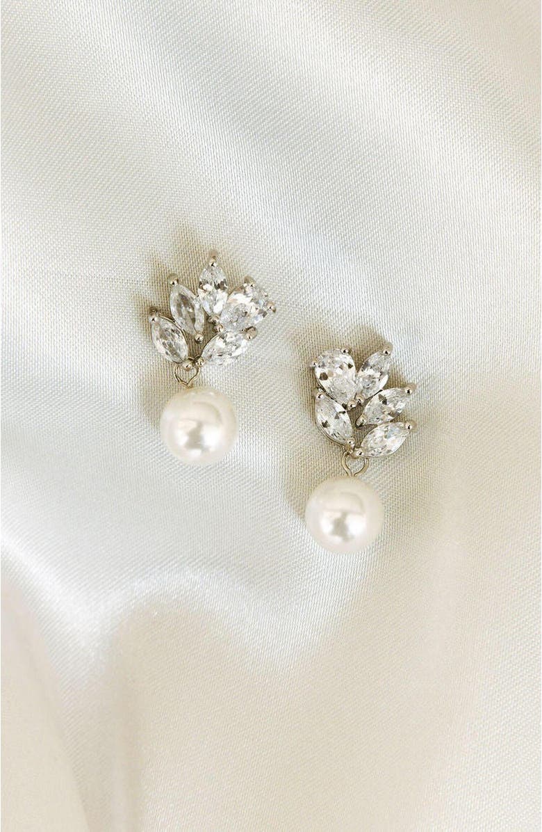 Untamed Petals Poise Pearl Drop Earrings, Alternate, color, Silver