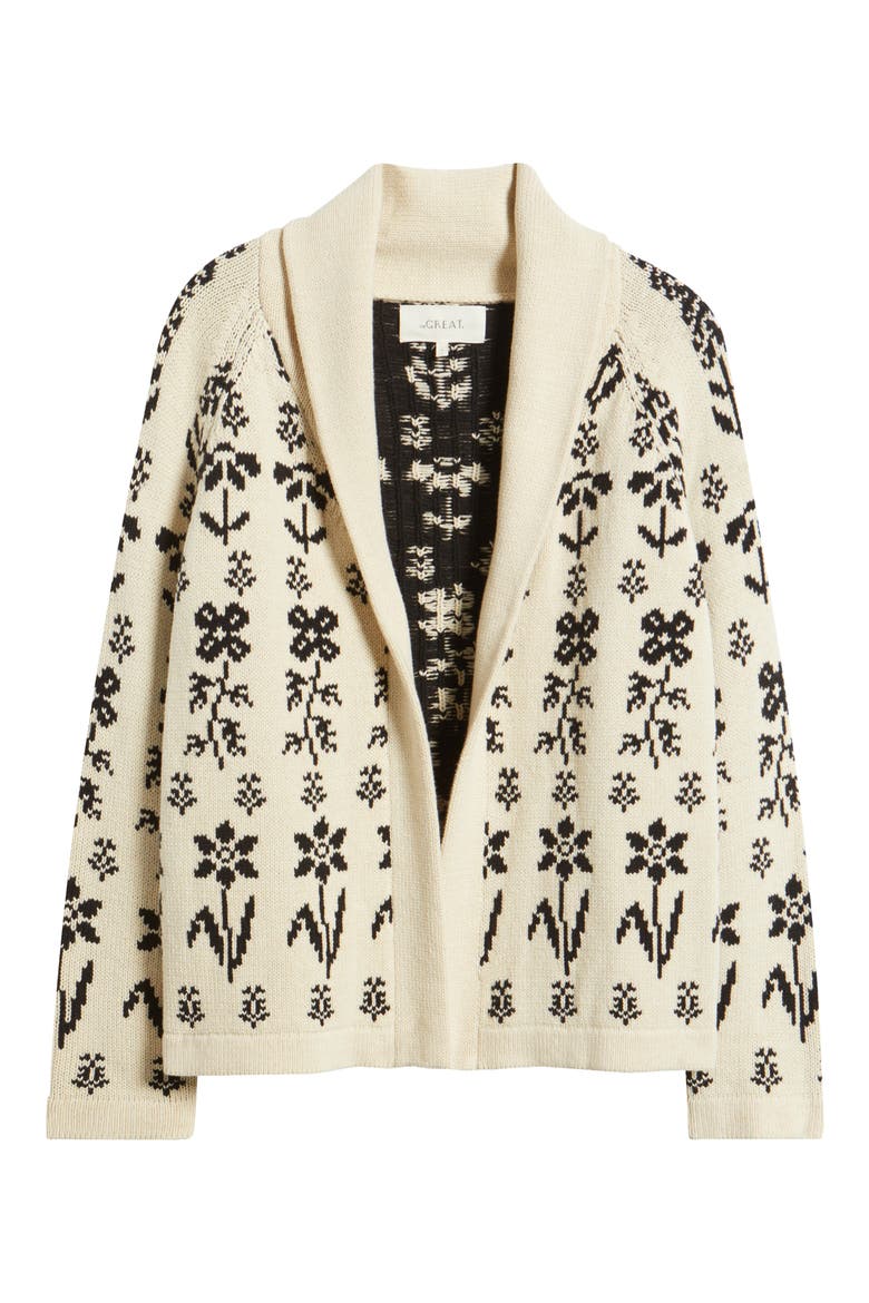 The Garden Lodge Shawl Collar Open Sweater, Alternate, color, CREAM/ BLACK