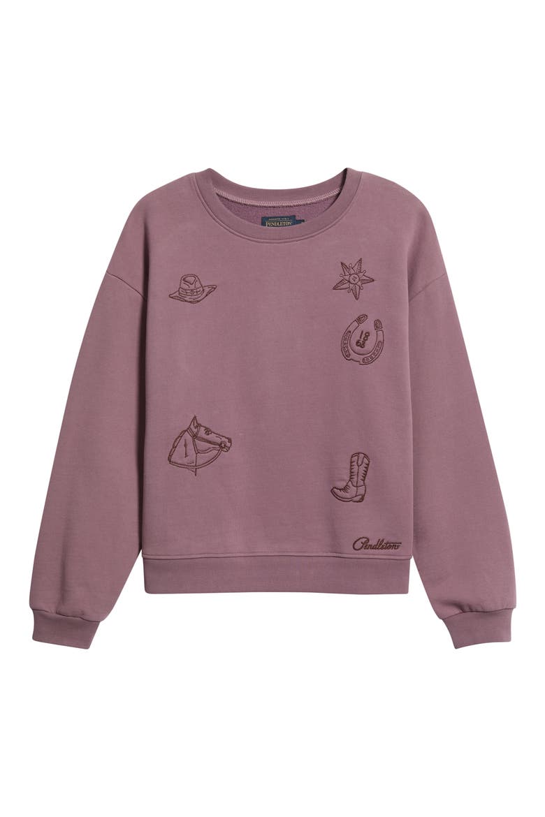 Embroidered Cotton French Terry Crewneck Sweatshirt, Alternate, color, BERRY
