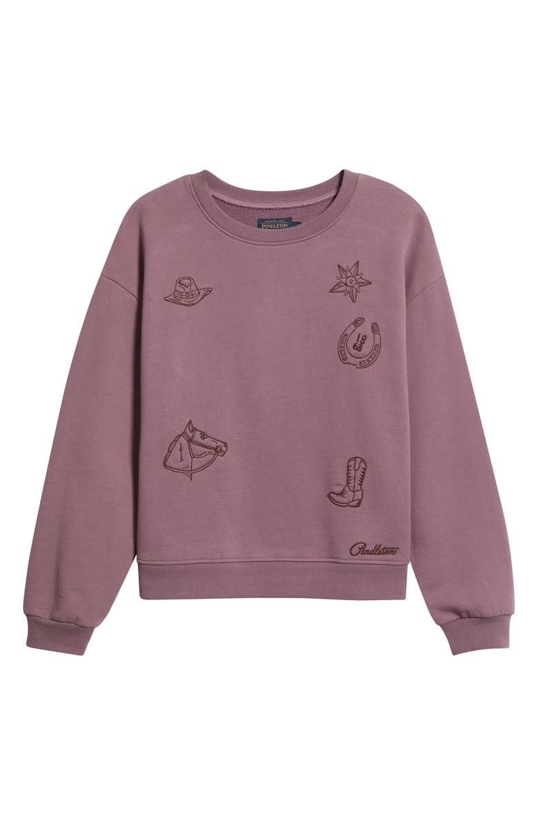 Pendleton Embroidered Cotton French Terry Crewneck Sweatshirt, Main, color, Berry