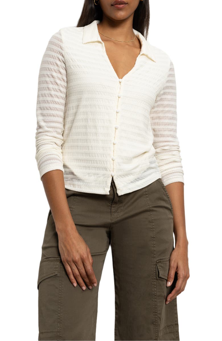 Sanctuary Stretch Lace Button-Up Shirt, Main, color, 