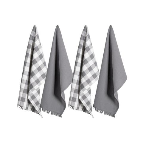Gray Asst Heavyweight Fringed Dishtowel Set/4