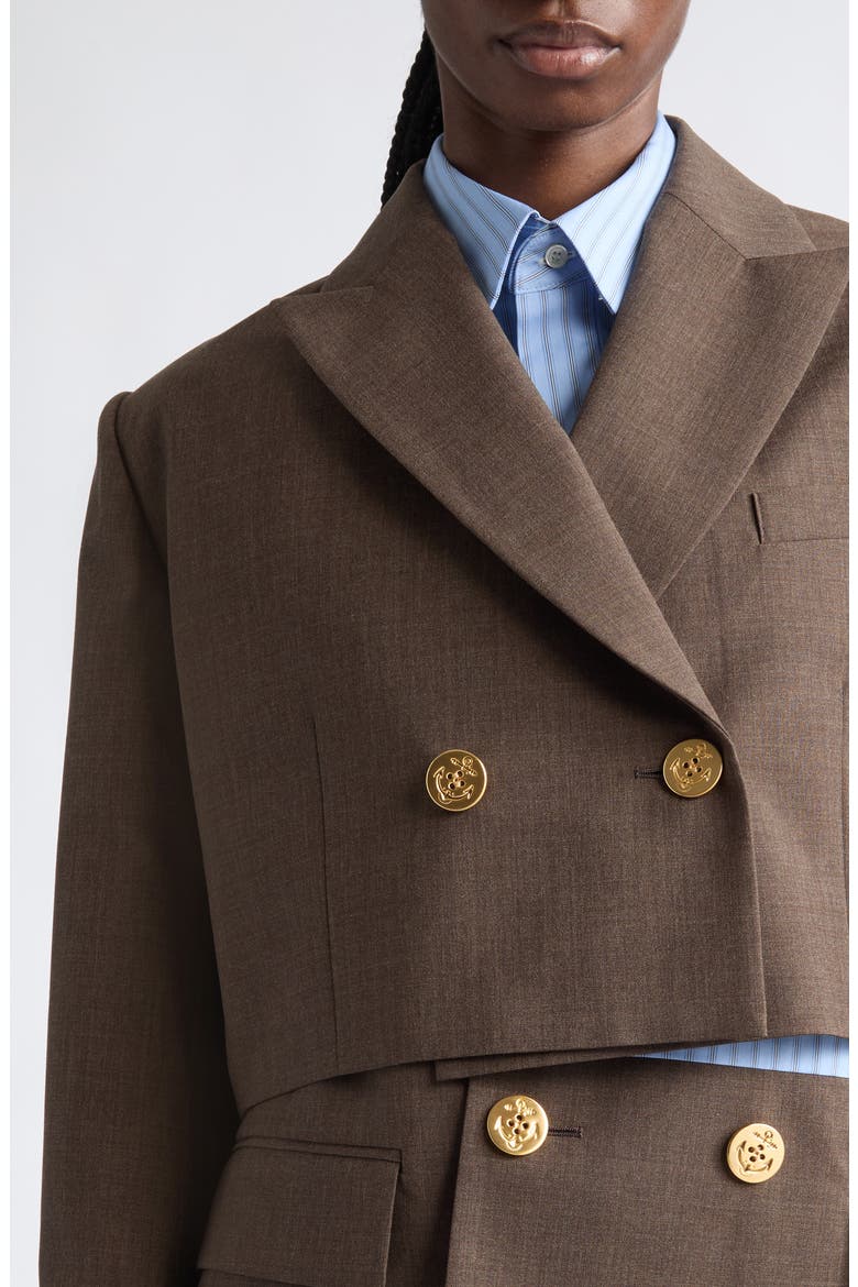 Mixed Media Wool Suiting & Stripe Cotton Blend Poplin Jacket, Alternate, color, BROWN/ LIGHT BLUE STRIPE