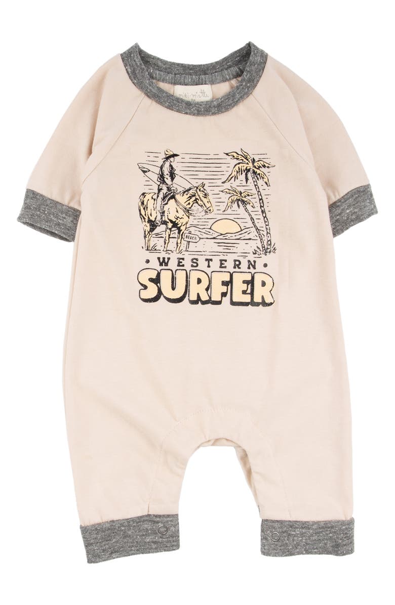 Miki Miette Henry Cowboy Cotton Graphic Romper, Main, color, 