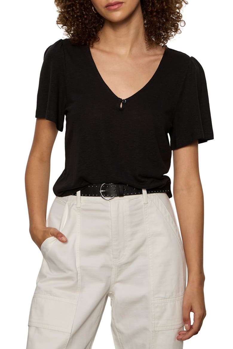 Keyhole Flutter Sleeve Top, Main, color, BLACK