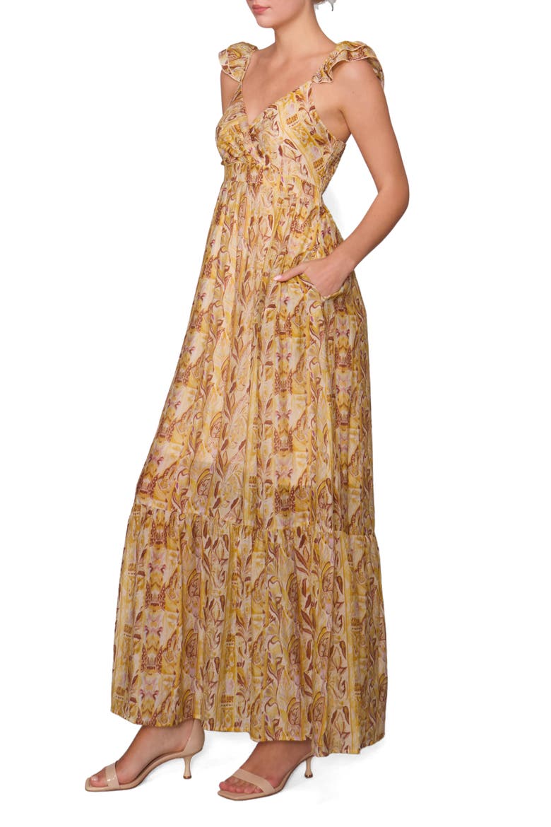 Print Tiered Maxi Dress, Alternate, color, MARIGOLD MULTI
