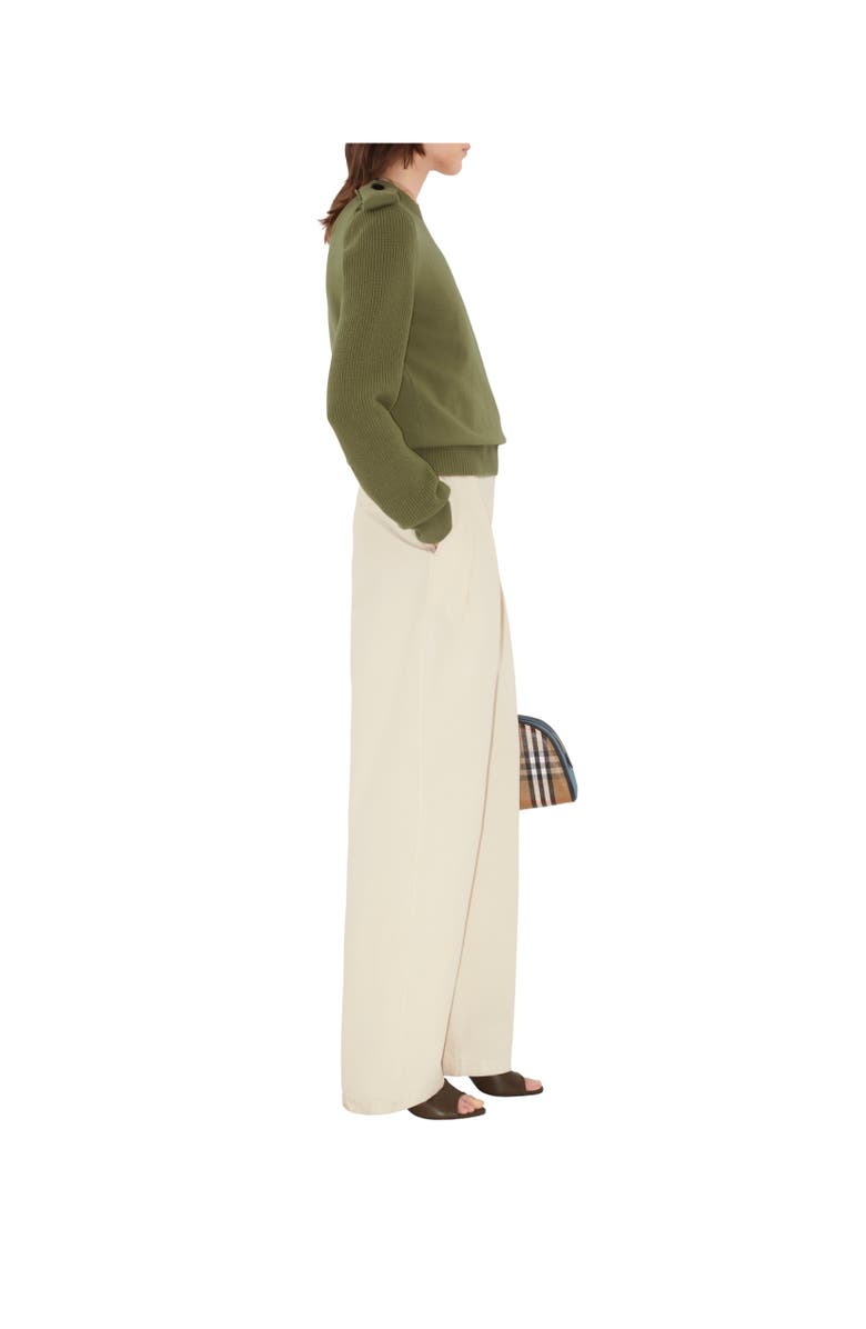 Burberry Check Epaulette Wool Cashmere Blend Sweater, Alternate, color, Wreath