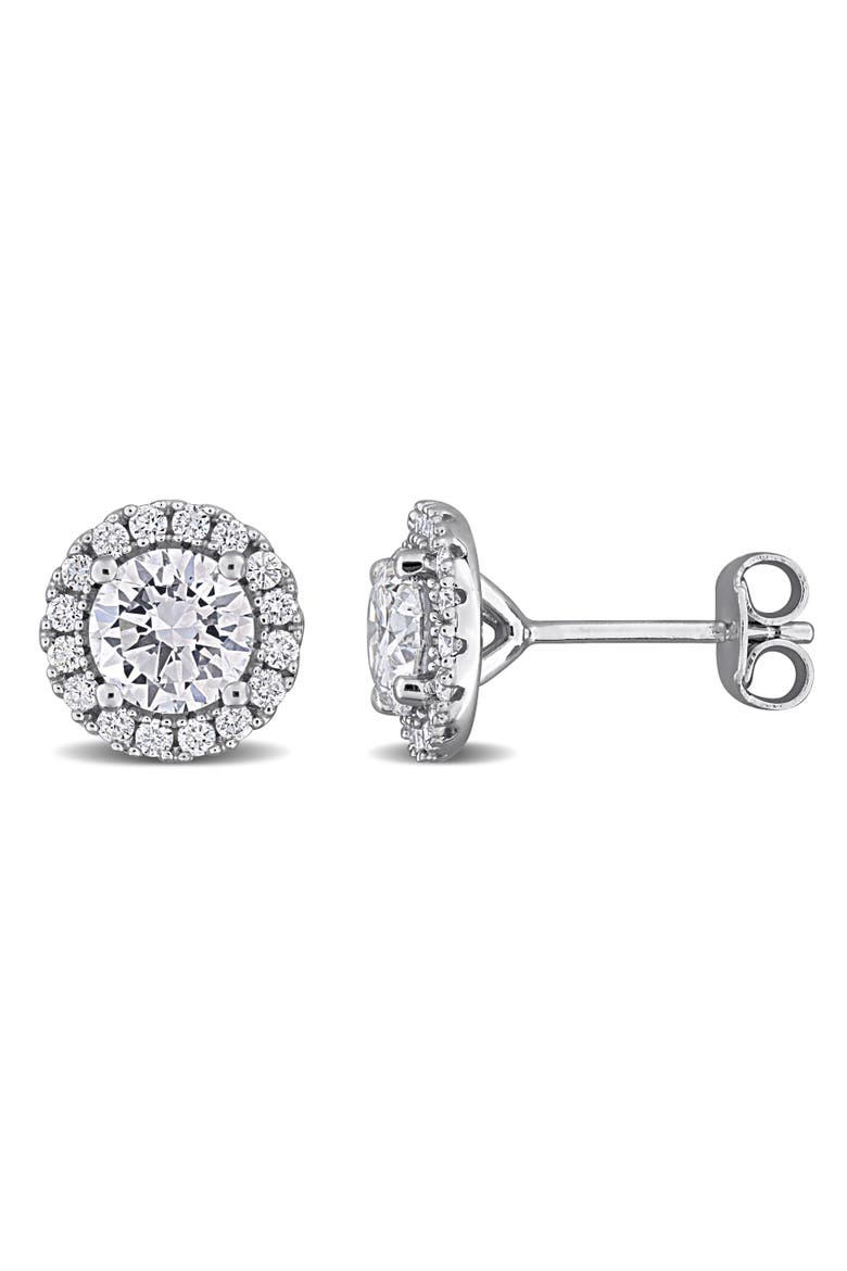 Lab-Grown Diamond Halo Stud Earrings, Main, color, Sterling Silver