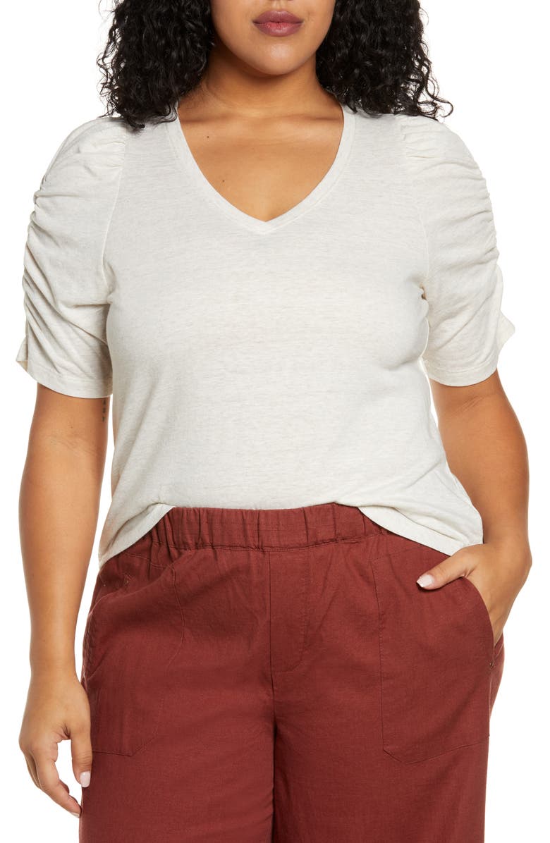 Wit & Wisdom Ruched Sleeve Top, Main, color, 