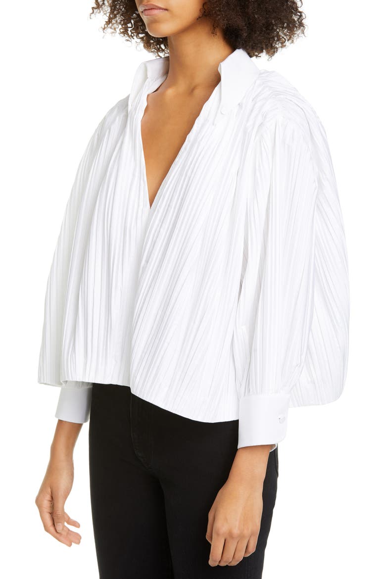 Ivette Malone Pleated Crop Cotton Poplin Top, Alternate, color, WHITE