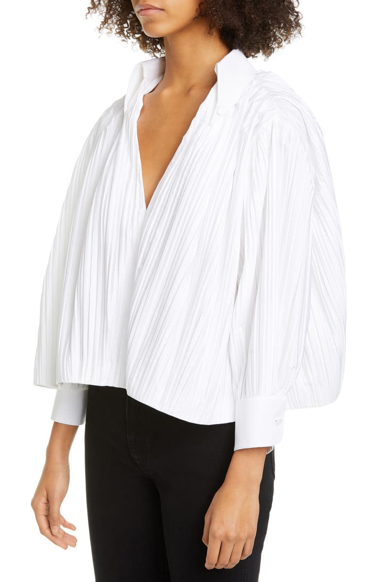 Khaite Ivette Malone Pleated Crop Cotton Poplin Top, Alternate, color, 