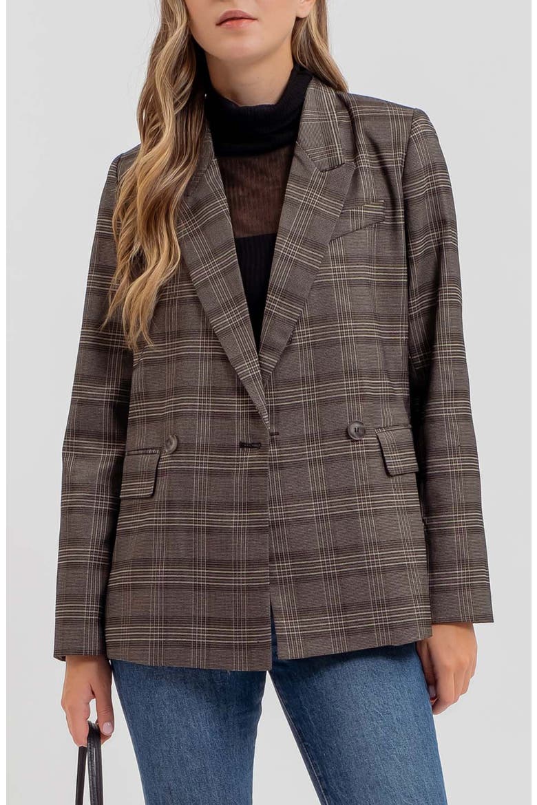 Plaid Double Breasted Blazer, Main, color, CHARCOAL