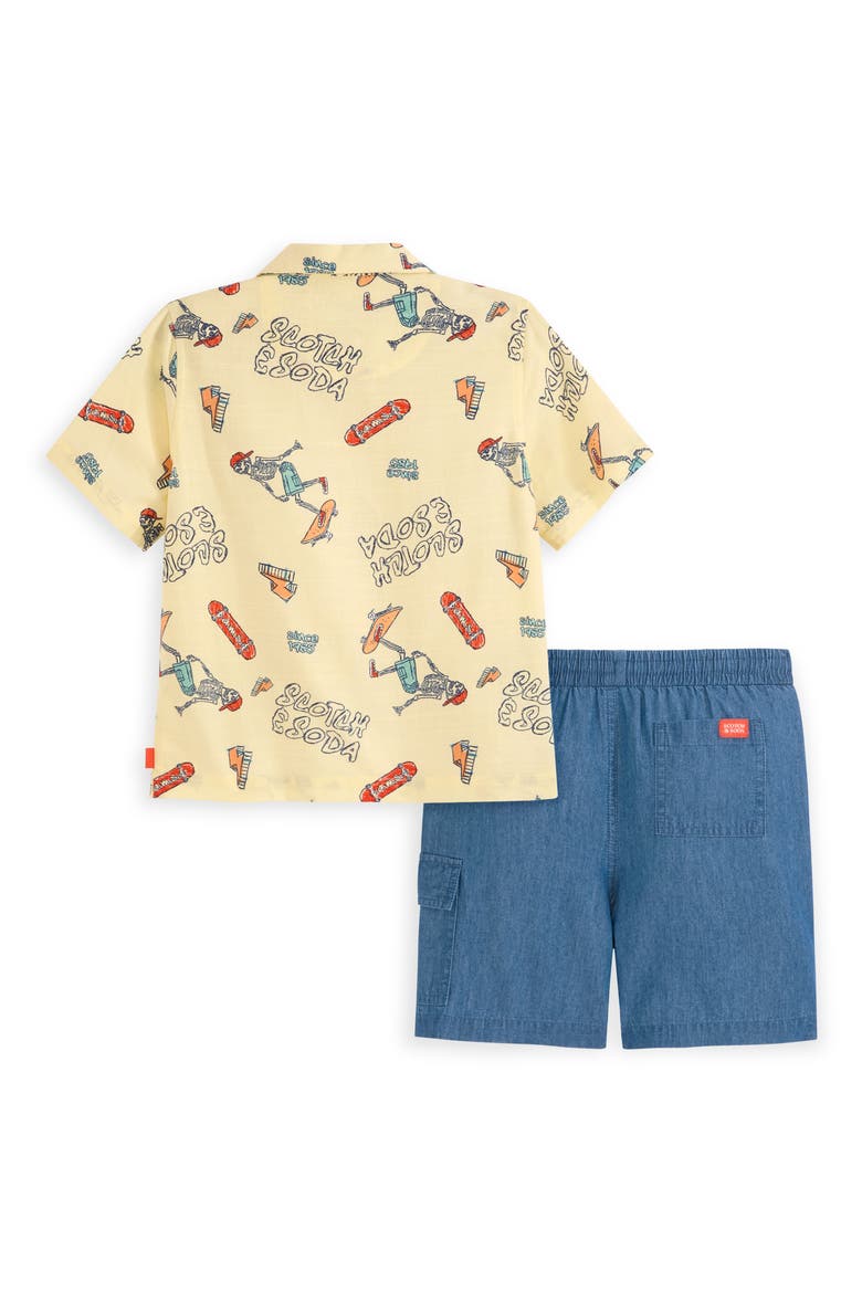 Kids' Camp Shirt & Pull-On Denim Shorts Set, Alternate, color, LIGHT PASTEL YELLOW