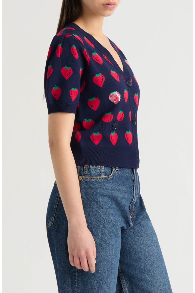 Mushroom Jacquard Cardigan, Alternate, color, NAVY STRAWBERRY