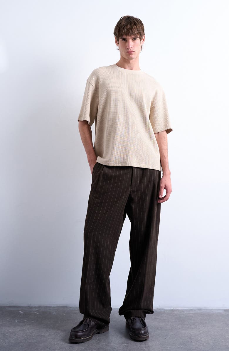 Topman Oversize Waffle Texture Cotton T-Shirt, Alternate, color, Stone