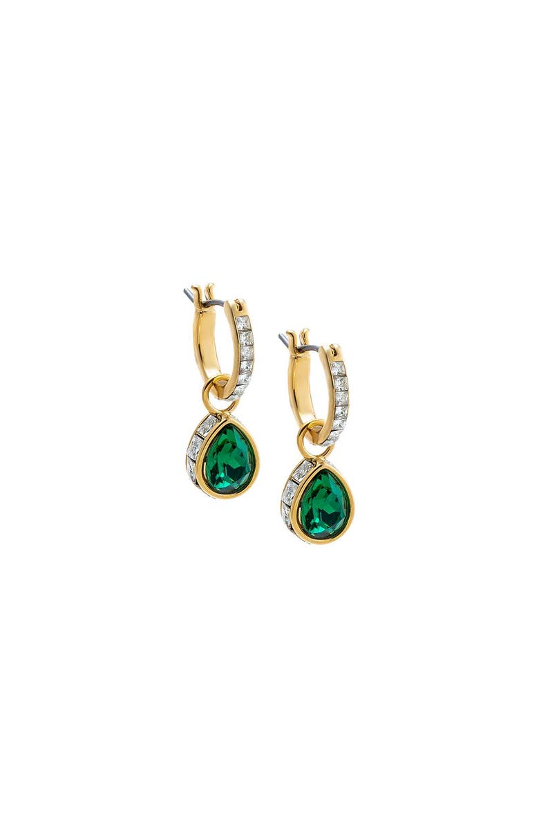 BY ADINA EDEN Colored Pear Pave Rimmed Drop Huggie Earring, Main, color, Emerald Green
