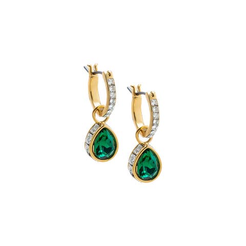 Colored Pear Pave Rimmed Drop Huggie Earring