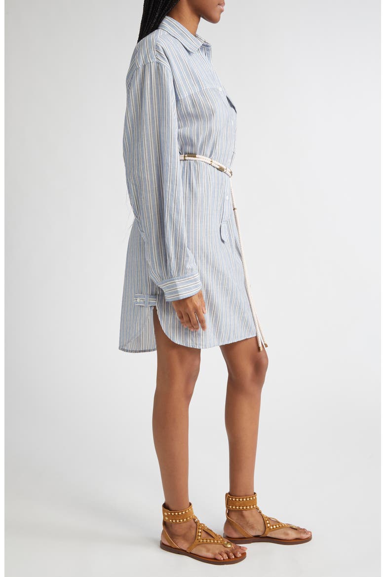 Loriane Stripe Tie Belt Long Sleeve Cotton Shirtdress, Alternate, color, BLUE