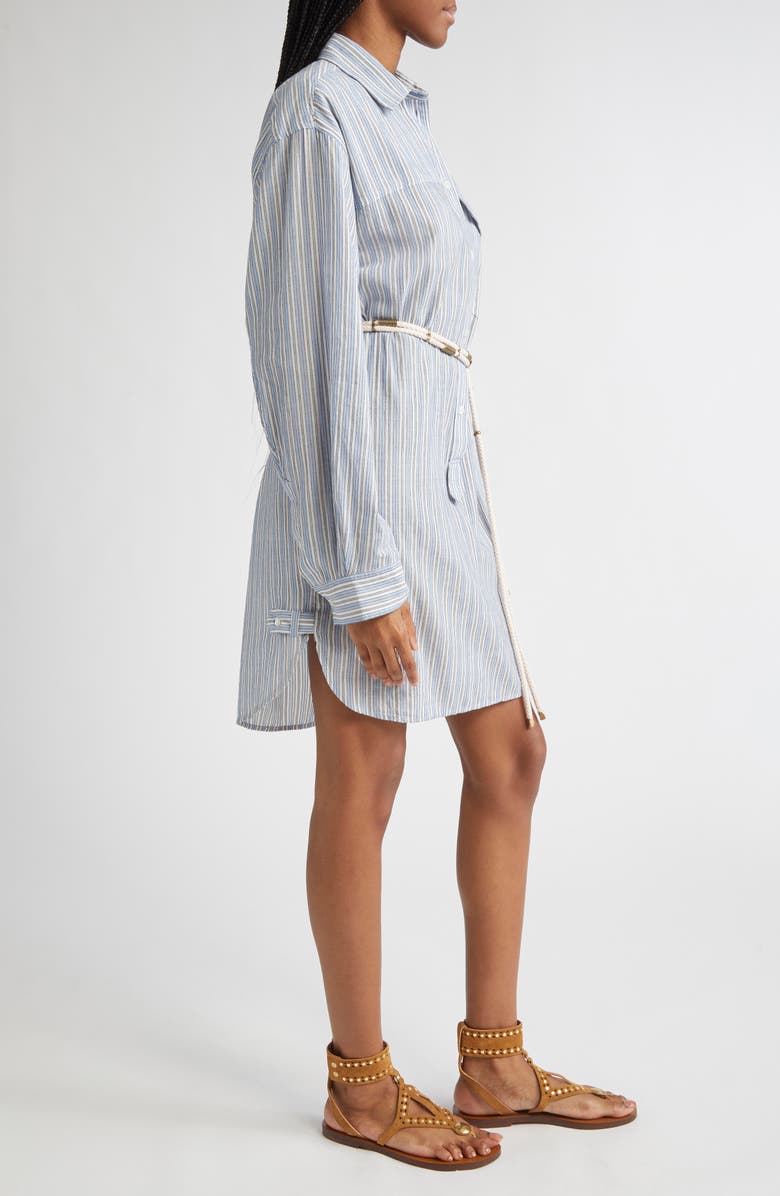 Isabel Marant Étoile Loriane Stripe Tie Belt Long Sleeve Cotton Shirtdress, Alternate, color, Blue