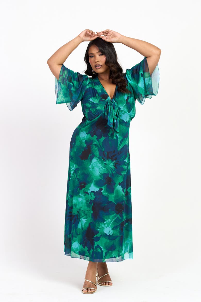 Curve Flutter Sleeve Midi Dress, Alternate, color, Green