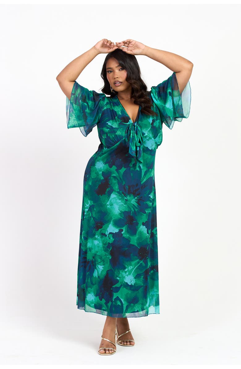 FASHION-SZN CURVE Curve Flutter Sleeve Midi Dress, Alternate, color, Green
