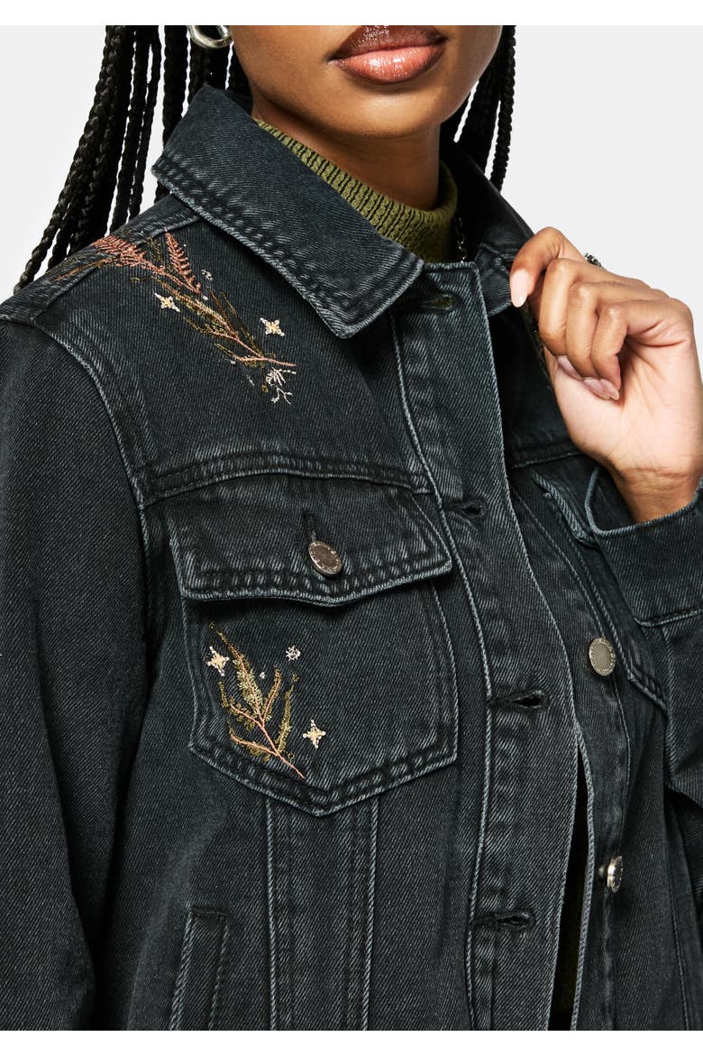Abellona Embroidered Denim Jacket, Alternate, color, Black