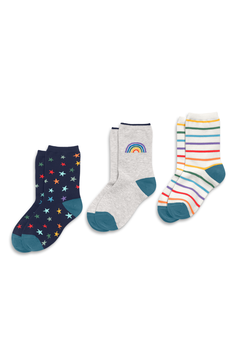 Primary Kids Crew Sock 3-Pack In Rainbow Star Mix, Main, color, Rainbow Star Mix