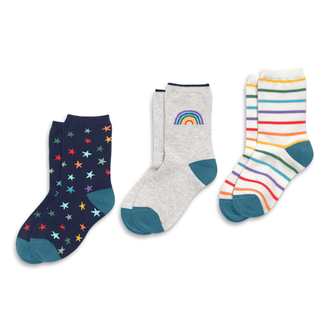 Kids Crew Sock 3-Pack In Rainbow Star Mix