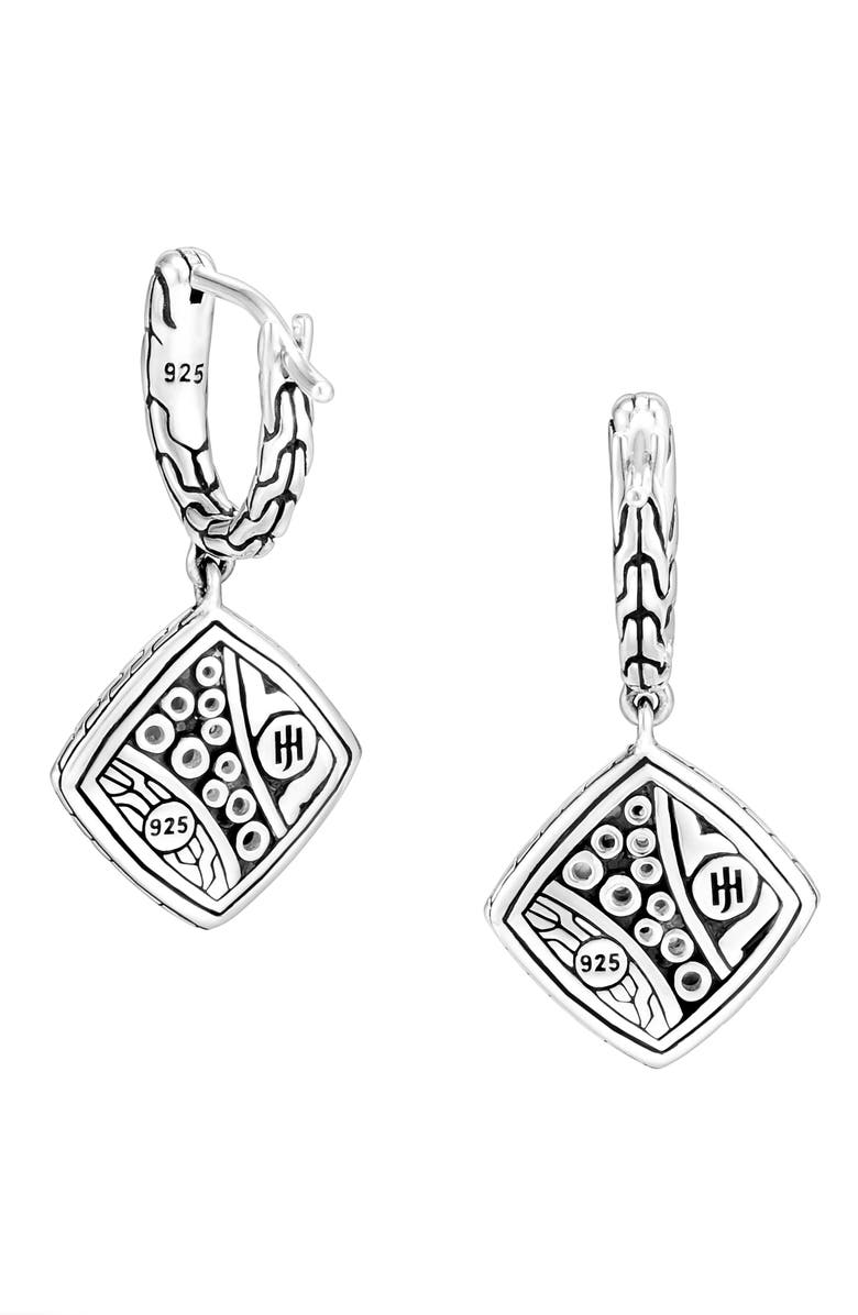 John Hardy Classic Chain Silver Square Huggie Hoop Drop Earrings, Alternate, color, Black