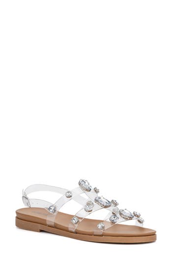 Olivia Miller Clear Rhinestone Stud Slingback Sandal In Clear