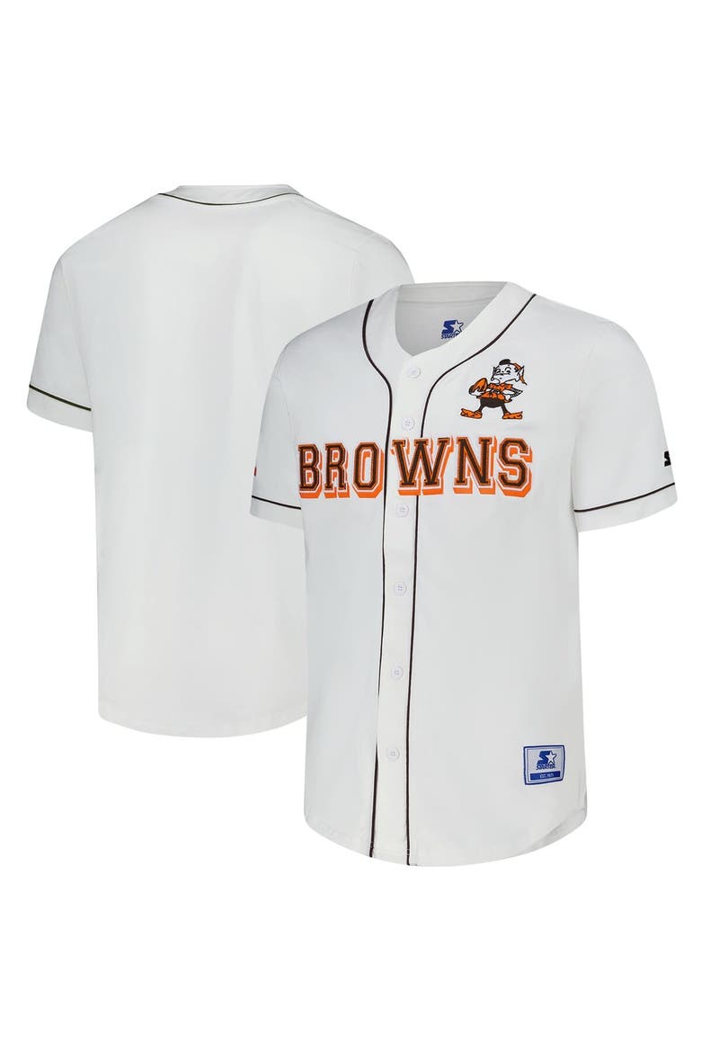 Men's Starter  White Cleveland Browns Relay Vintage Full-Button Baseball Jersey, Alternate, color, White