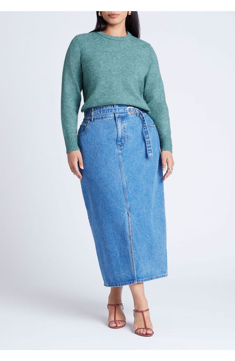 ELOQUII Scoop Hem Sweater, Alternate, color, Pacific Green