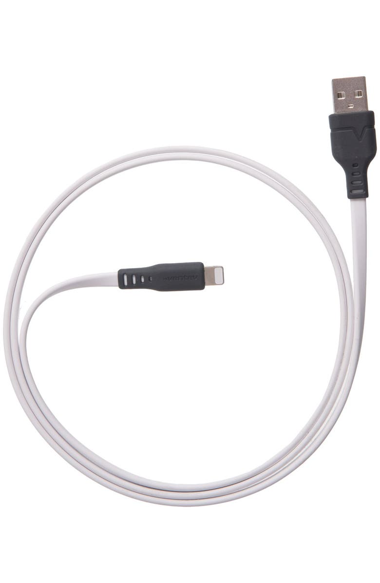 Ventev Flat USB-A to Apple Lightning High Speed Tangle-Free 3 Foot Cable, Main, color, White