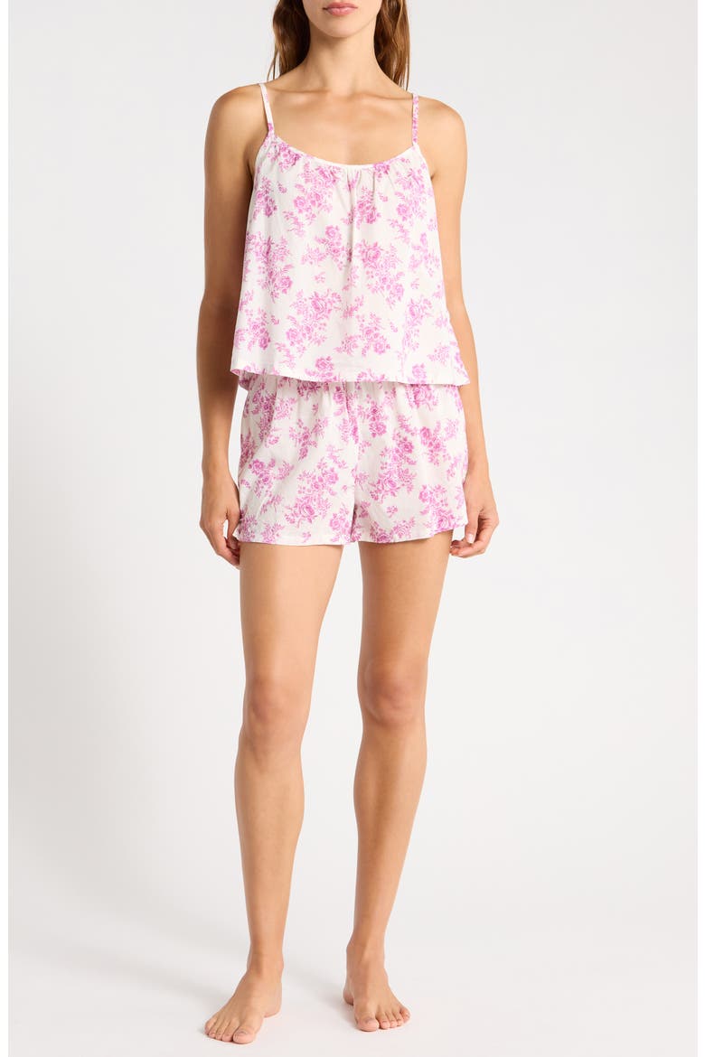 Floral Cotton Crop Camisole & Shorts Pajamas, Main, color, IVORY- PINK SUMMER TOILE