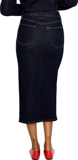 Front Slit Denim Midi Skirt
