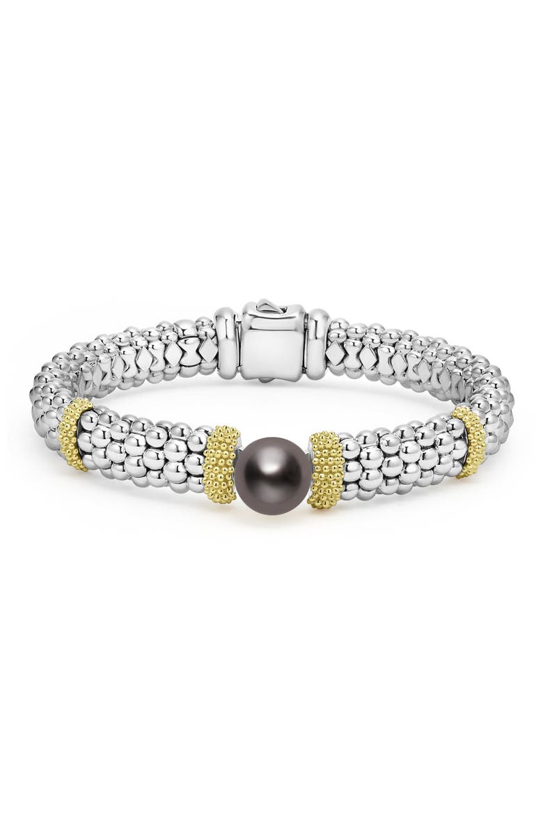 Luna Black Tahitian Pearl Station Bracelet, Main, color, SILVER