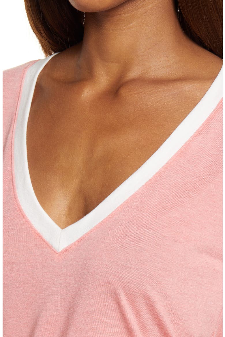 Ringer V-Neck T-Shirt, Alternate, color, CORAL MAUVE- IVORY