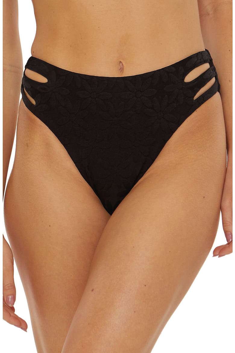 Jolin Textured High Waist Bikini Bottoms, Main, color, BLACK