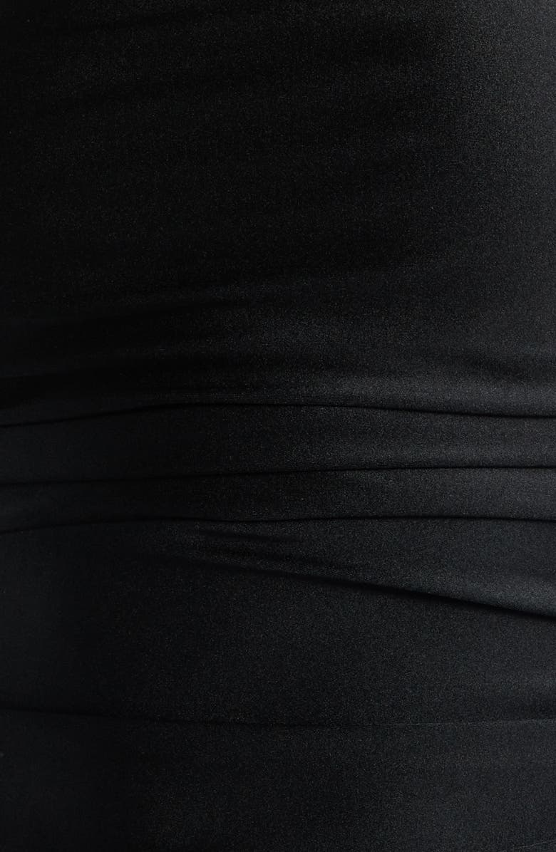 Emerald Sundae Shirred Ruffle Strapless Gown, Alternate, color, Black