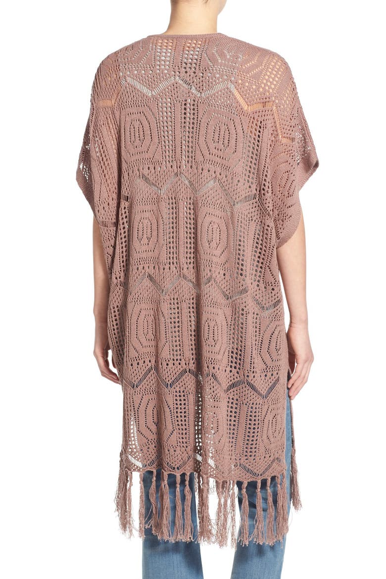 Open Knit Fringe Long Cardigan, Alternate, color, TAN ANTLER