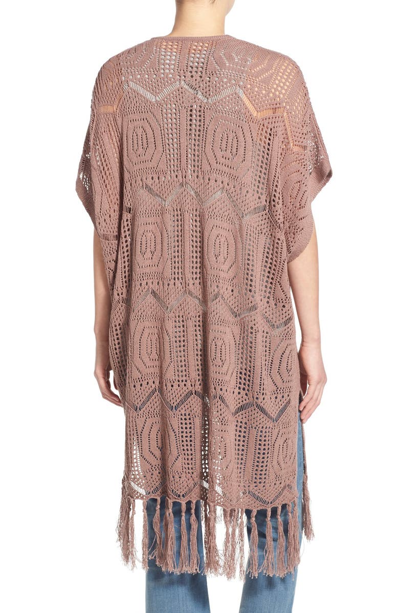 Hinge Open Knit Fringe Long Cardigan, Alternate, color, 