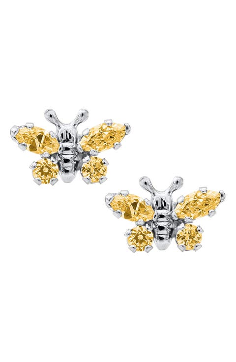 Butterfly Birthstone Sterling Silver Earrings (Baby)