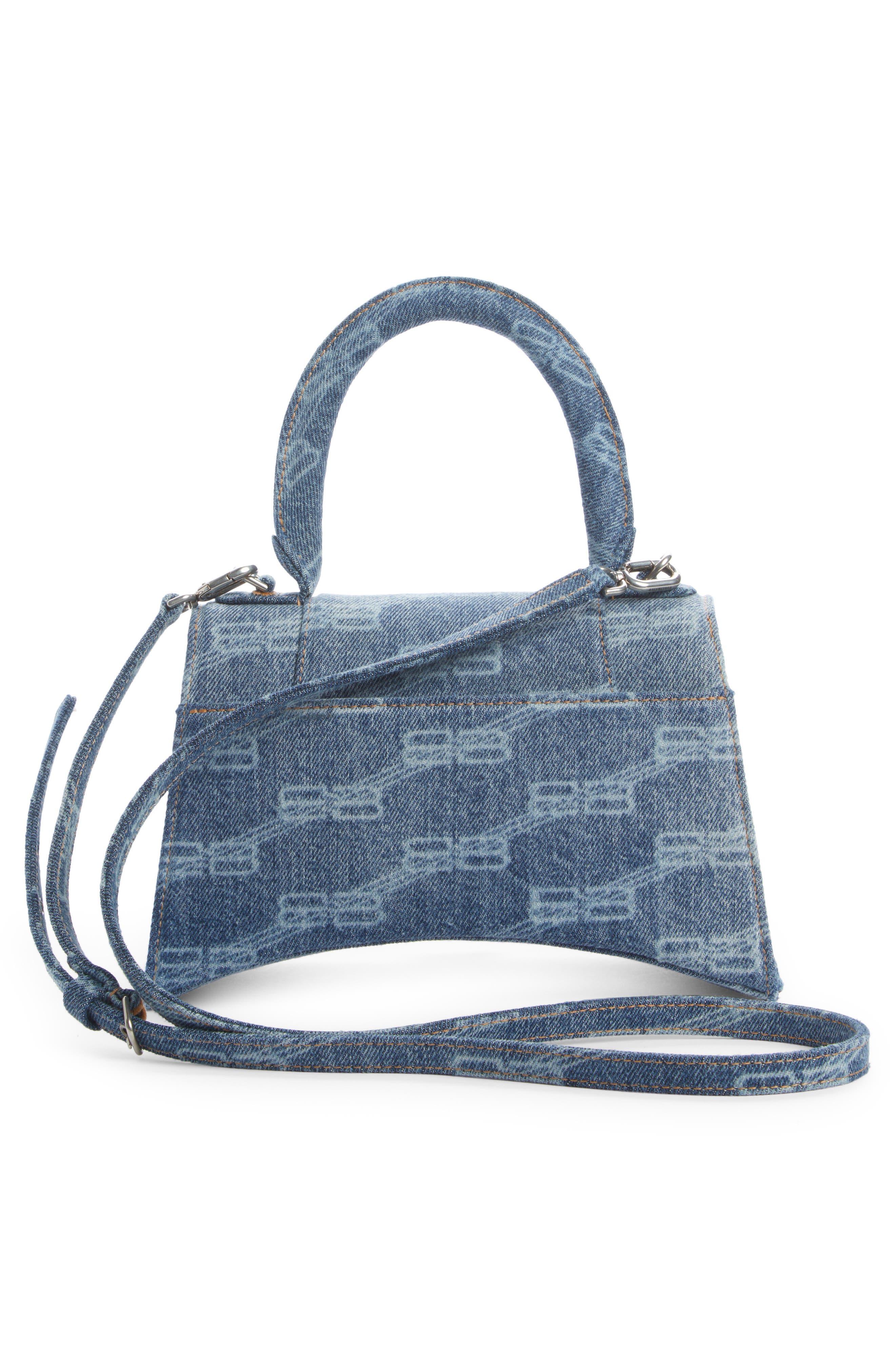 Balenciaga Small Denim Logo Hourglass Top Handle Bag, Alternate, color, 
