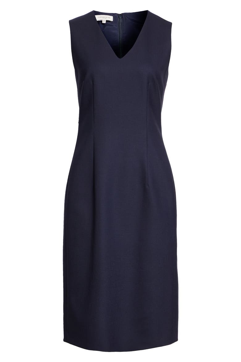 Stretch Wool V-Neck Sheath Dress, Alternate, color, INK