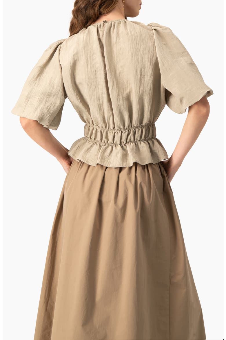 Puff Sleeve Peplum, Cinched Waist Crinkle Blouse, Alternate, color, Sand