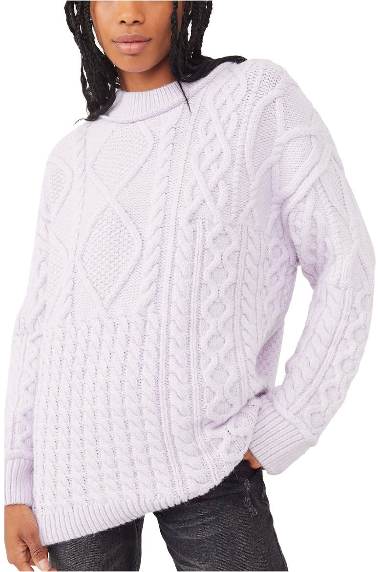 Leslie Cable Knit Oversize Sweater, Main, color, FROST LAVENDER