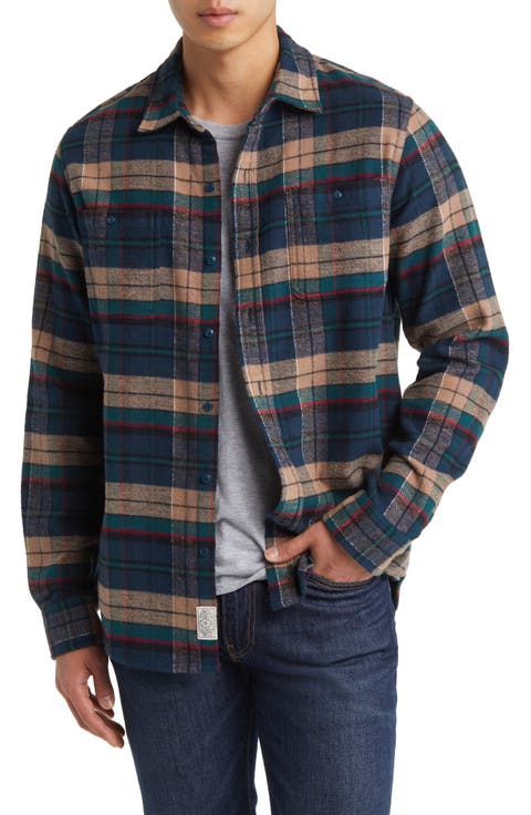 Two-Pocket Long Sleeve Flannel Button-Up Shirt