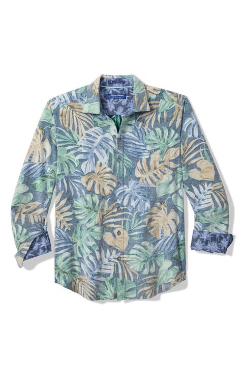 Coastline Cord Jungle Fade Leaf Print Cotton Corduroy Button-Up Shirt
