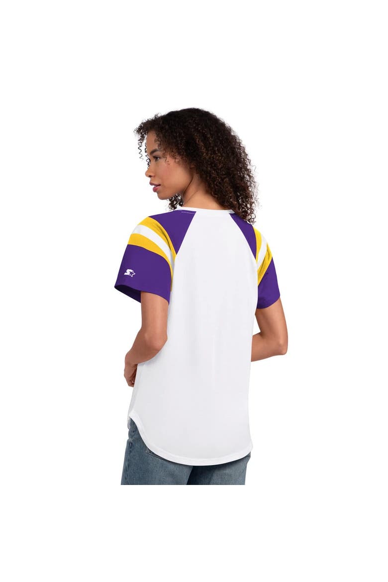 Women's Starter  White Minnesota Vikings Game On Notch Neck T-Shirt, Alternate, color, White