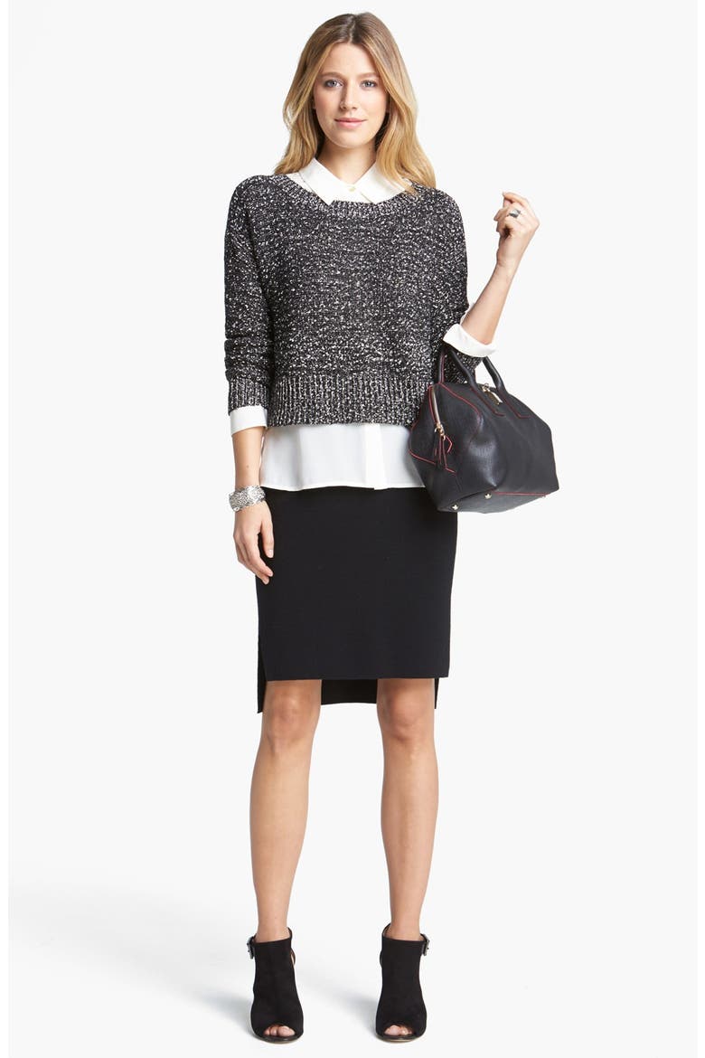 Wrapped Cotton Nubble Sweater, Alternate, color, BLACK/ WHITE